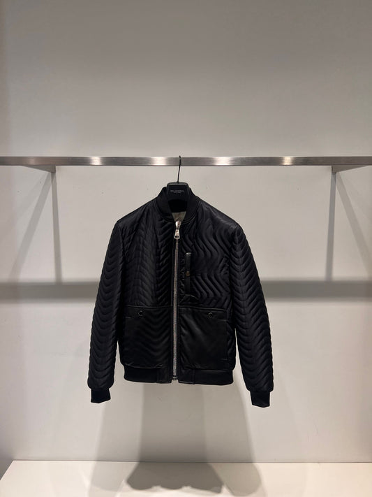 Bomber nylon e pelle con trapunta a onde