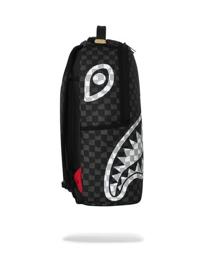 BLACK AND WHITE DRIP CHECK SHARK BACKPACK
