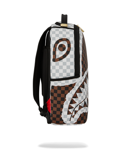 CREAM  BROWN TEAR CHECK BACKPACK