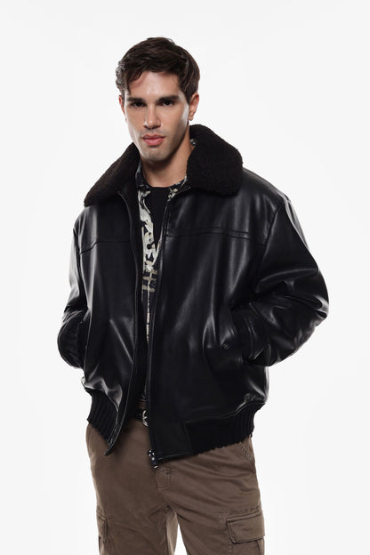 Bomber eco con collo in pelliccia