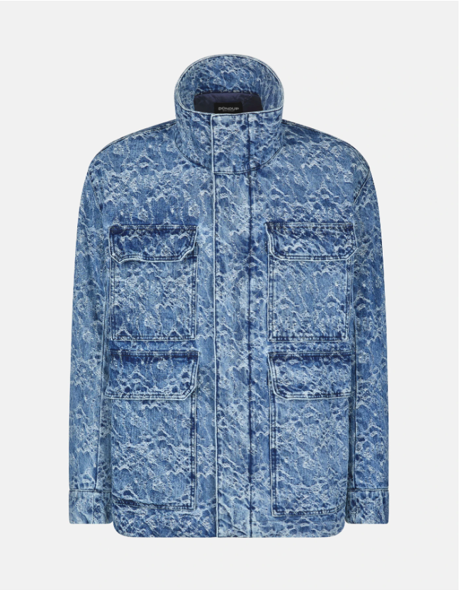 Parka in denim con rotture all-over