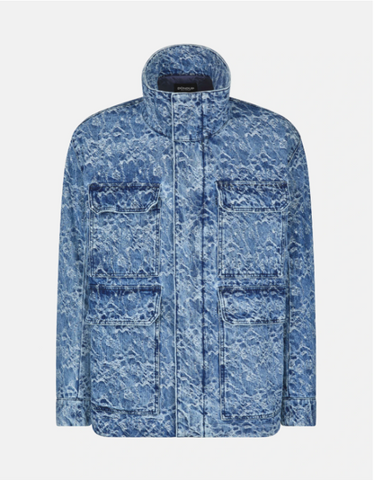 Parka in denim con rotture all-over