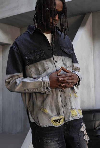 Overshirt con strappi gialli