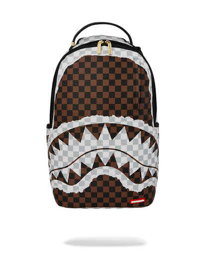 CREAM  BROWN TEAR CHECK BACKPACK