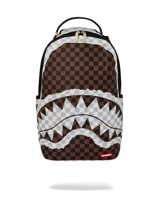 CREAM  BROWN TEAR CHECK BACKPACK