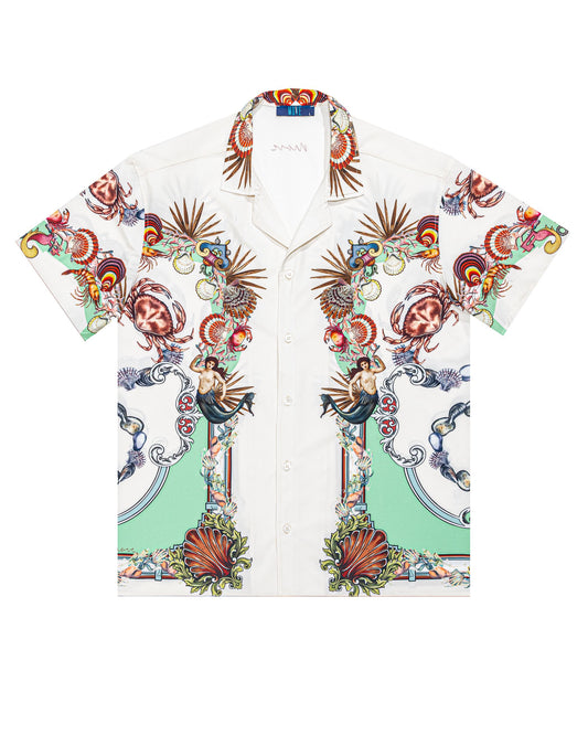 camicia collo bowling con stampa