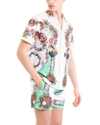 camicia collo bowling con stampa