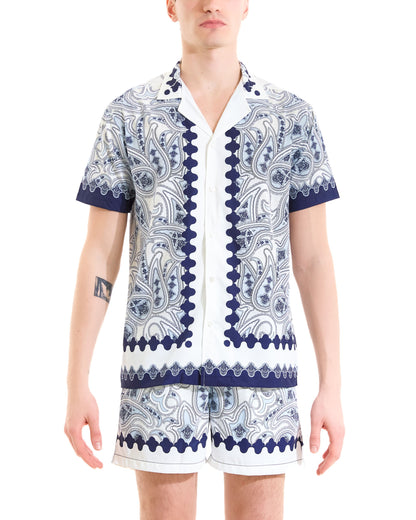 camicia mezza manica stampata con  collo bowling