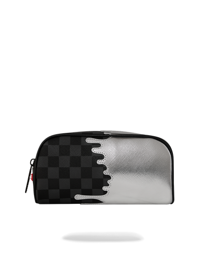SILVER SIDE DRIP BLACK CHECK PENCIL POUCH