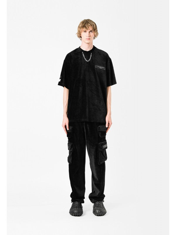 Pantalone cargo in velluto con stringenti