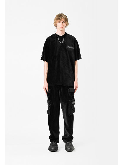 Pantalone cargo in velluto con stringenti