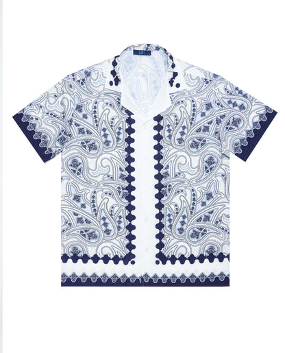 camicia mezza manica stampata con  collo bowling