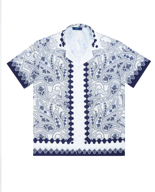 camicia mezza manica stampata con  collo bowling