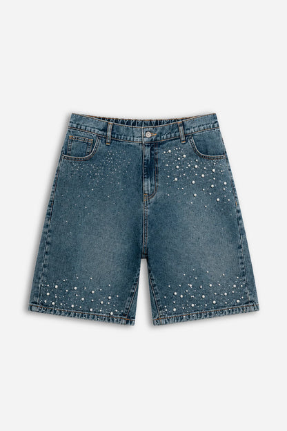 DENIM BERMUDA COPN STRASS E PERLE