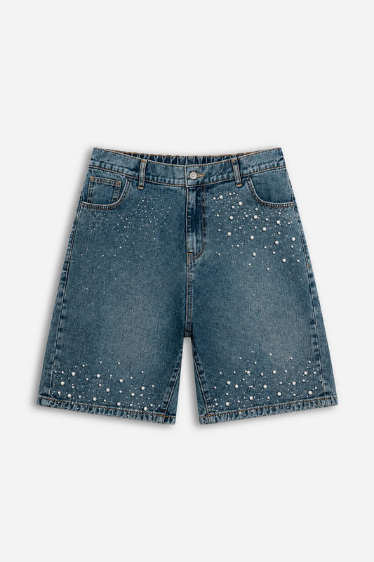 DENIM BERMUDA COPN STRASS E PERLE