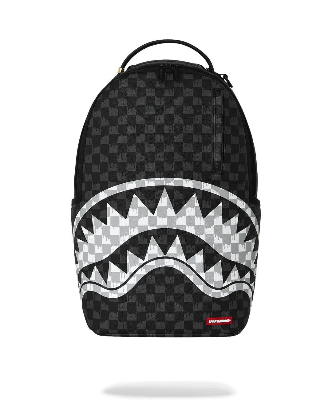BLACK AND WHITE DRIP CHECK SHARK BACKPACK
