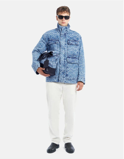Parka in denim con rotture all-over