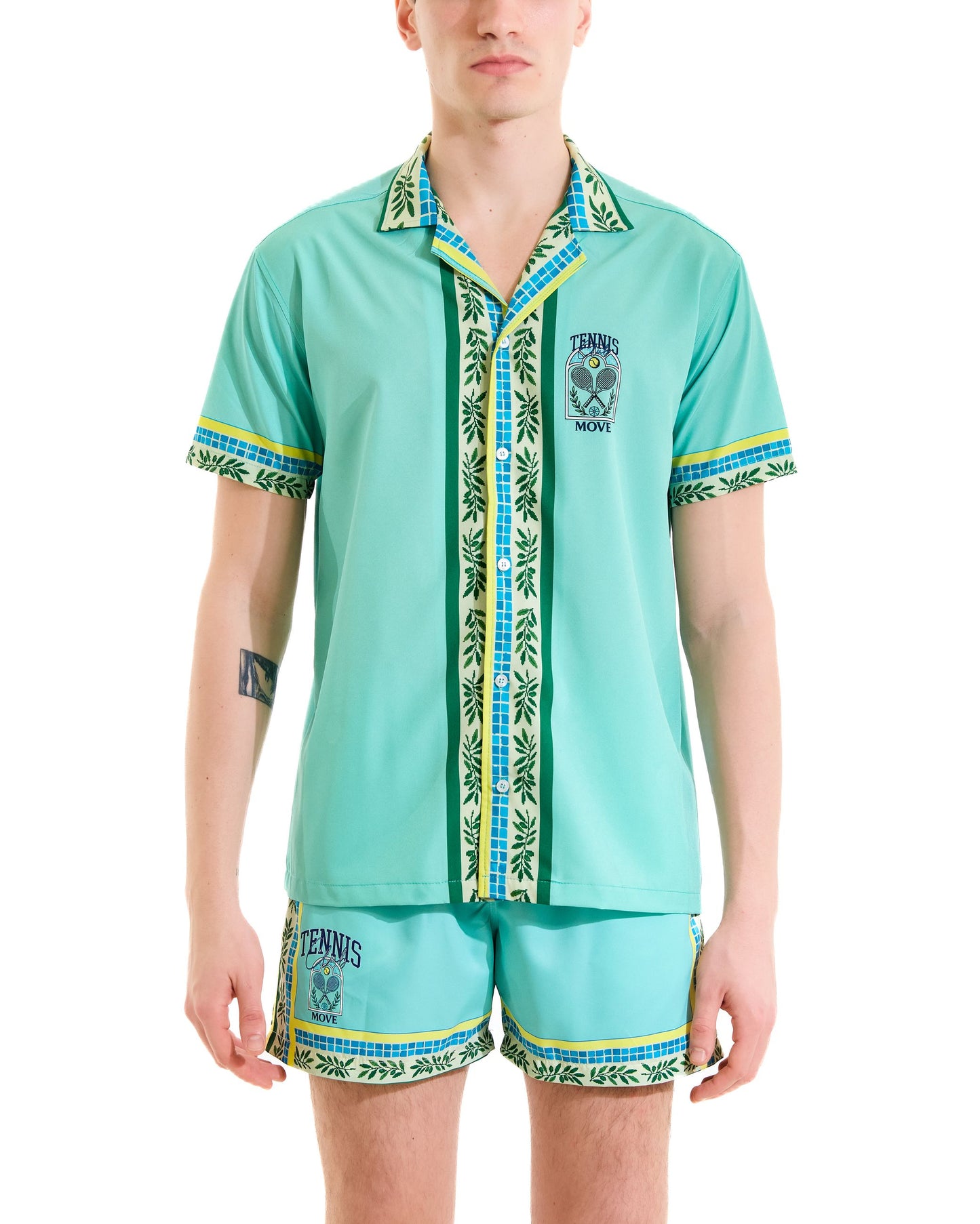 camicia collo bowling stampata