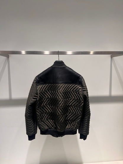 Bomber nylon e pelle con trapunta a onde