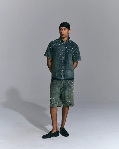 DENIM BERMUDA COPN STRASS E PERLE