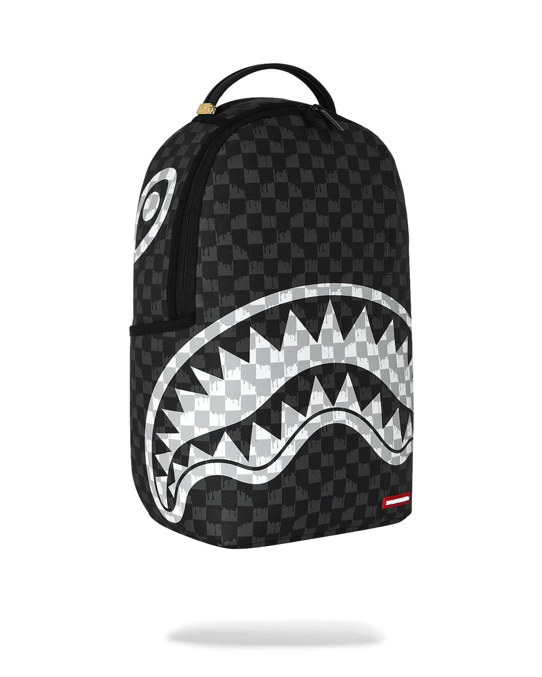 BLACK AND WHITE DRIP CHECK SHARK BACKPACK