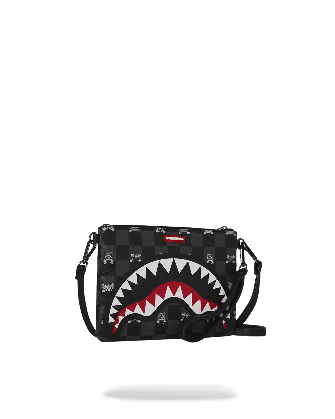 GRAY PEEKING CHARACTER CHECK CROSSBODY POUCHETTE