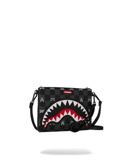 GRAY PEEKING CHARACTER CHECK CROSSBODY POUCHETTE