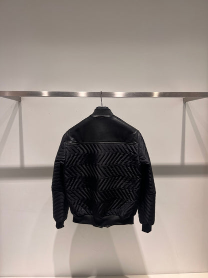 Bomber nylon e pelle con trapunta a onde