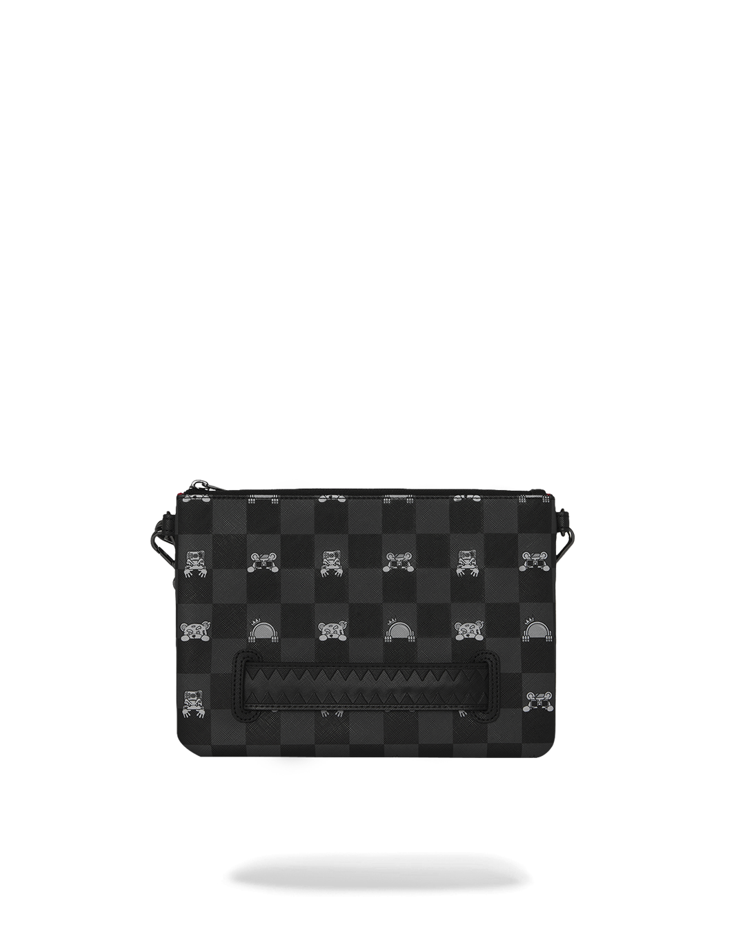 GRAY PEEKING CHARACTER CHECK CROSSBODY POUCHETTE