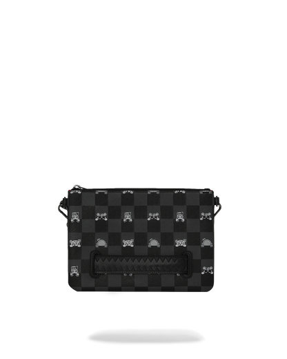 GRAY PEEKING CHARACTER CHECK CROSSBODY POUCHETTE