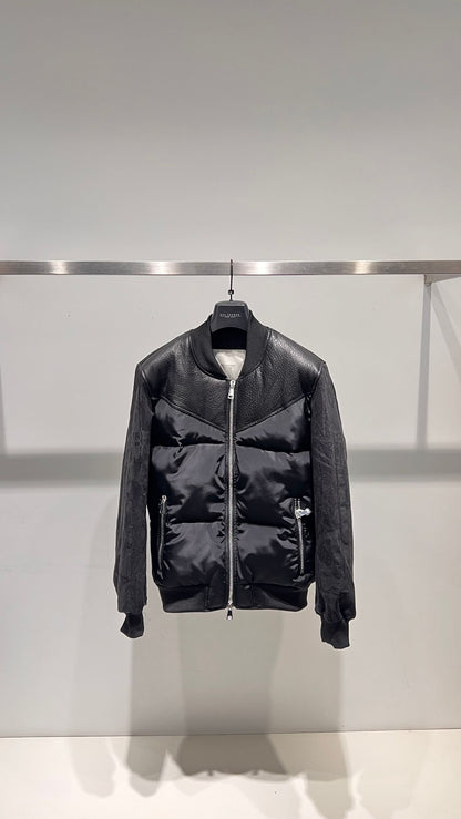 Bomber con carrè in pelle martellata