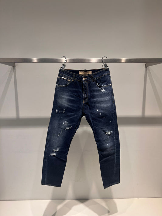 Denim torsion con roture e fascia dorata