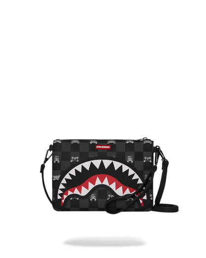 GRAY PEEKING CHARACTER CHECK CROSSBODY POUCHETTE