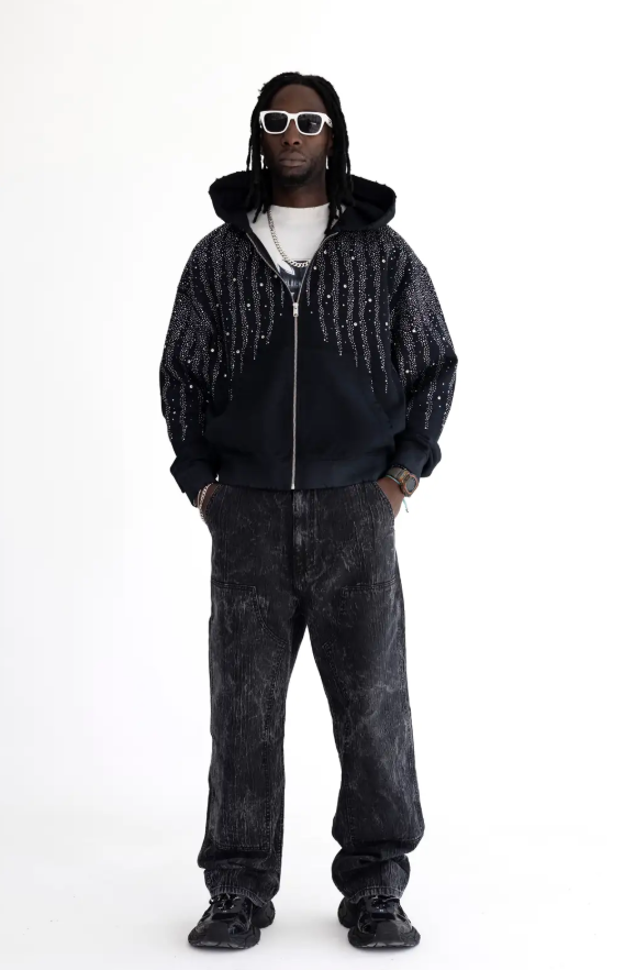 Felpa zip con diamanti puri