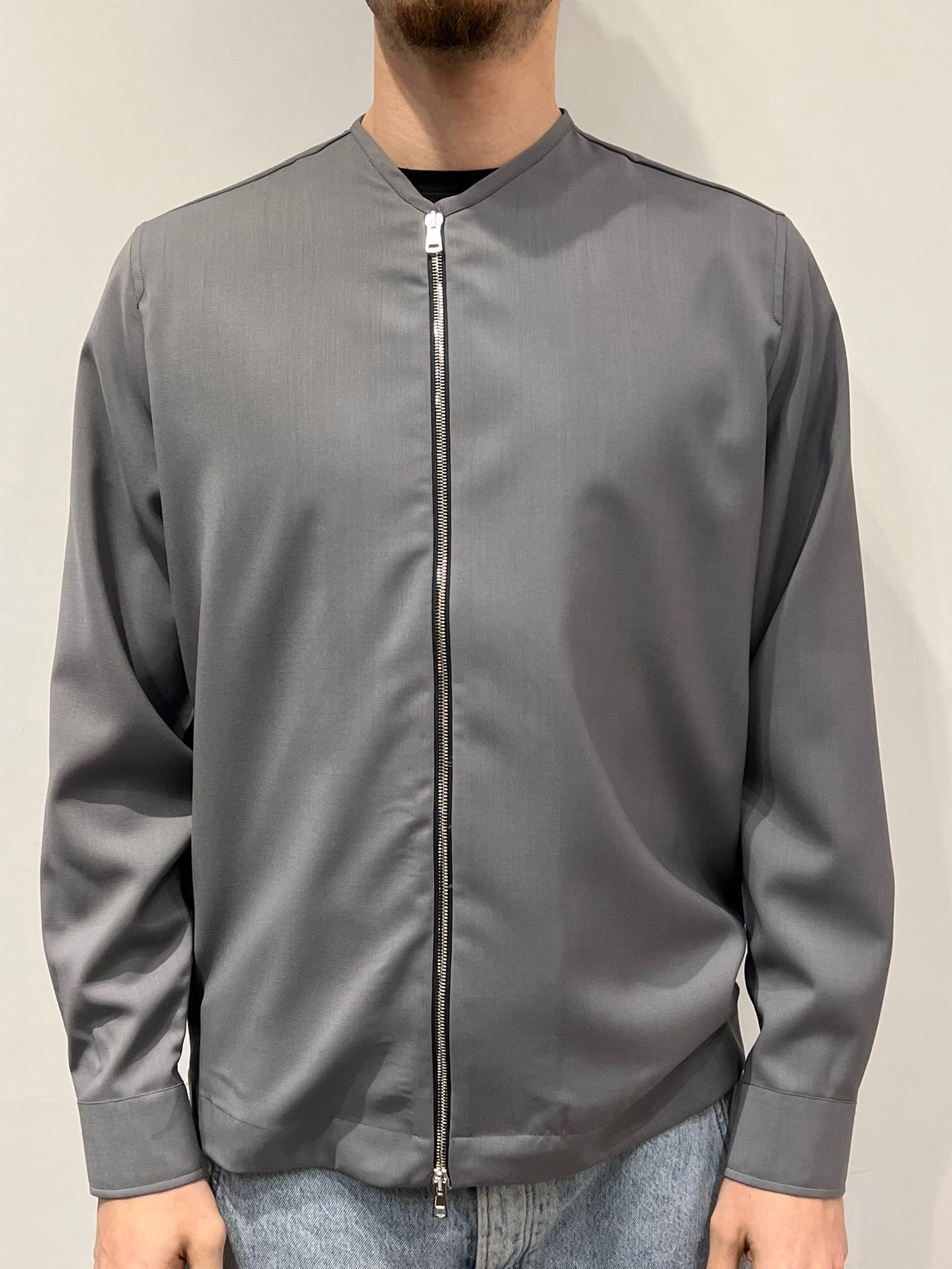 OVER SHIRT SENZA COLLO CON ZIP