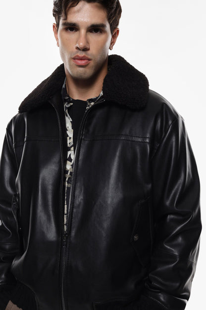 Bomber eco con collo in pelliccia