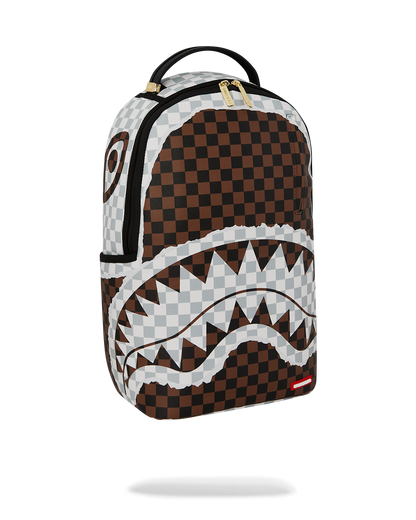 CREAM  BROWN TEAR CHECK BACKPACK