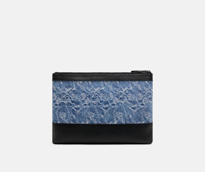 Pochette in denim intarsiato