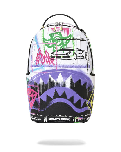 STENCIL SHARK ATTACK BLACK AND WHITE SPLIT BACKPACK