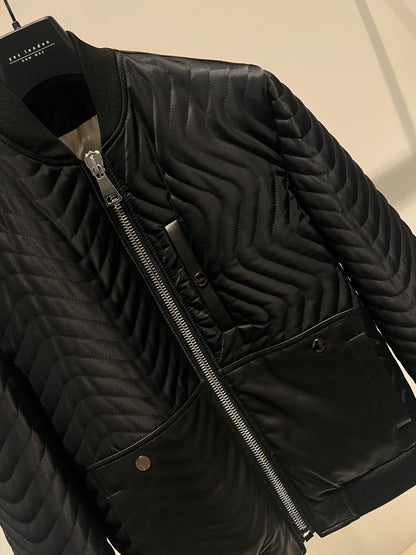 Bomber nylon e pelle con trapunta a onde