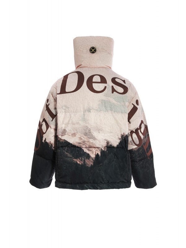 Piumino cropped fantasia montagne