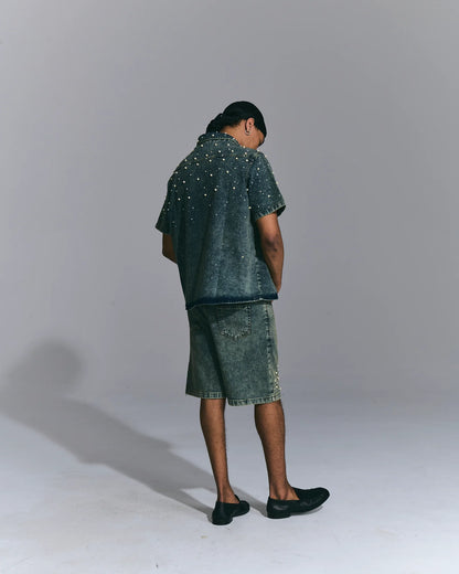 DENIM BERMUDA COPN STRASS E PERLE