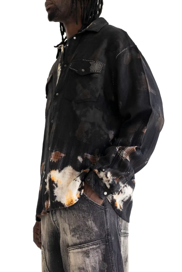 camicia texana lavata con borchie