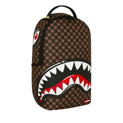 SHARKS IN PARIS WTF BUBBLE BROWN CHECK BACKPACK