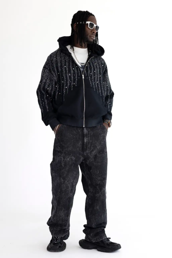 Felpa zip con diamanti puri