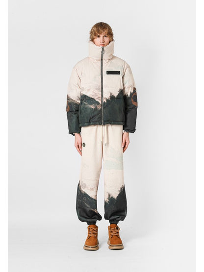 Piumino cropped fantasia montagne