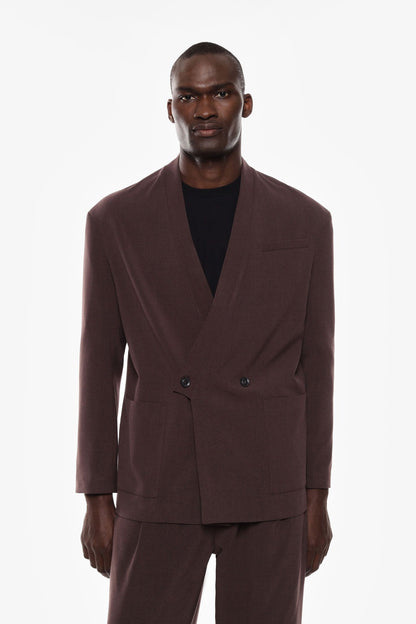 Giacca doppiopetto senza collo