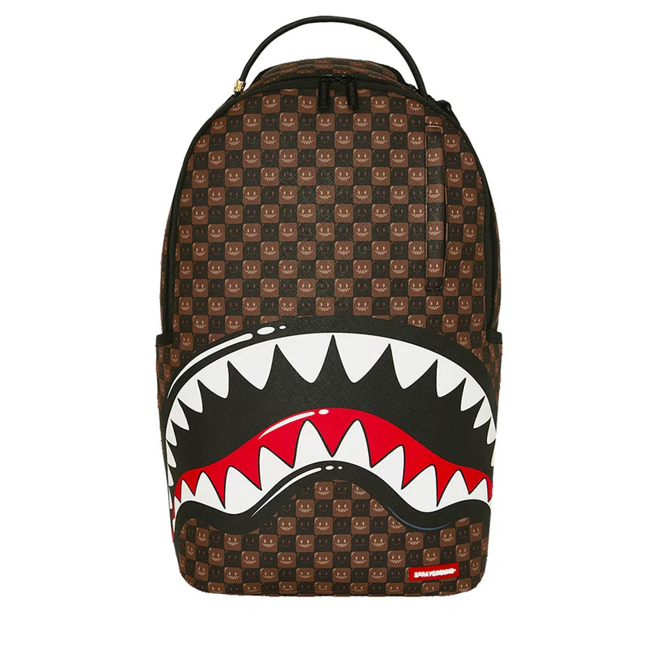 SHARKS IN PARIS WTF BUBBLE BROWN CHECK BACKPACK