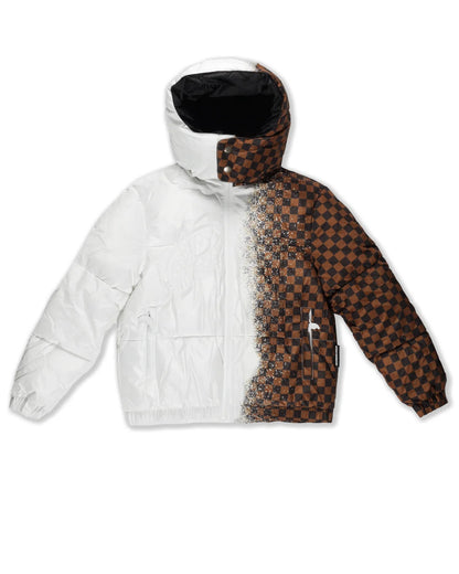 GREY CHECK DOWN JACKET WHT