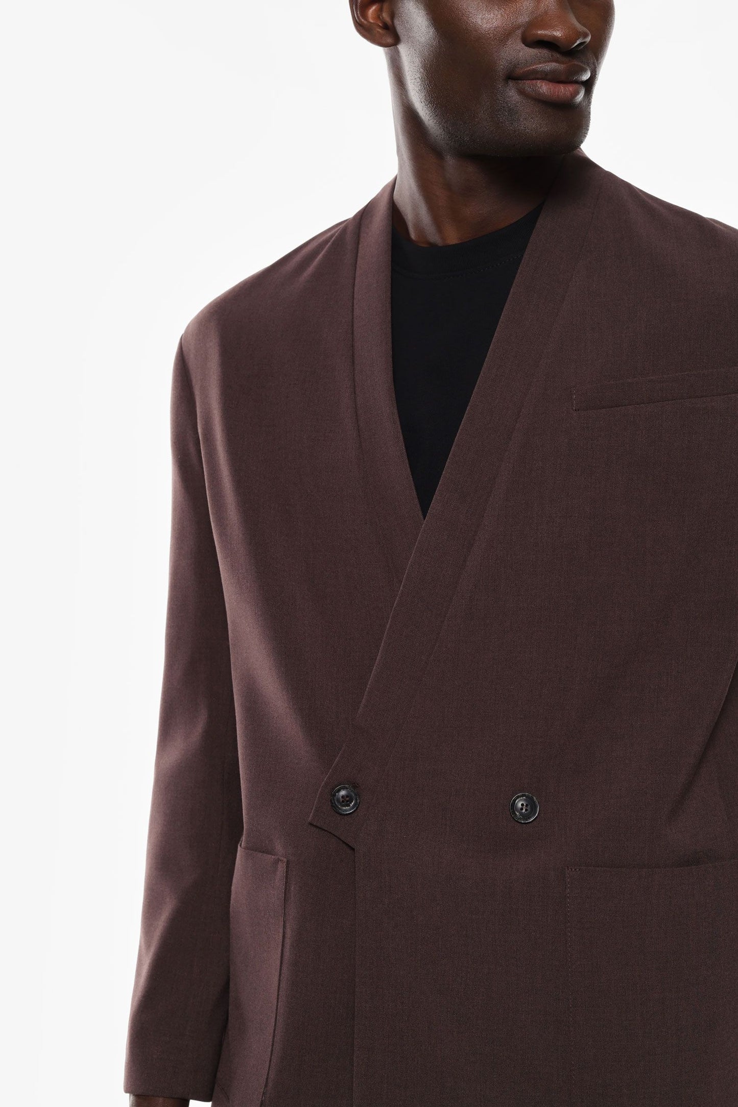 Giacca doppiopetto senza collo